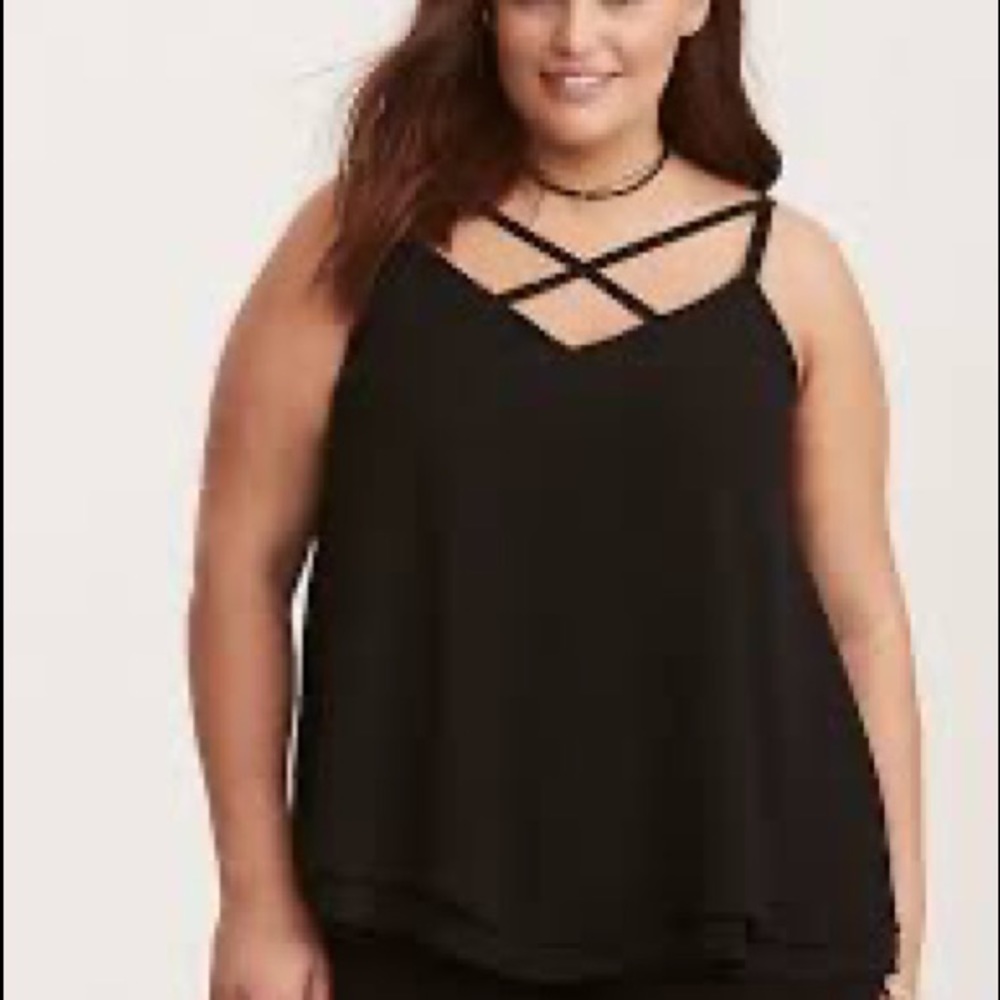 Black Strappy Chiffon Swing Cami Tank Top